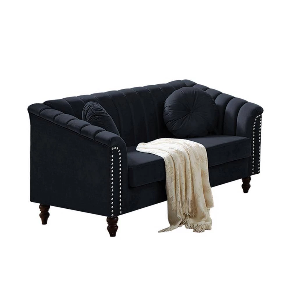 75.20 in. W Rolled Arm Velvet Modern Style Straight Sofa in Black by Wateday 2 75.20 in. W Rolled Arm Velvet Modern Style Straight Sofa in Black by Wateday - Image 2