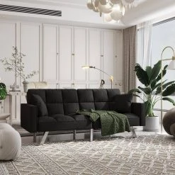 74.40 in. W Square Arm Velvet Straight Convertible Sofa Bed in Black by Wateday 10 74.40 in. W Square Arm Velvet Straight Convertible Sofa Bed in Black by Wateday -Wateday Sales Store black wateday sofas couches yj yuki9596793 c3 1000