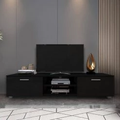 63 in. Black TV Stand with 2-Cabinet Fits TV's up to 70 in. with Open Shelves by Wateday -Wateday Sales Store black wateday tv stands yj yuki9595436 31 1000