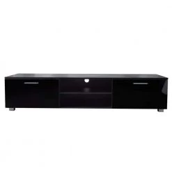 63 in. Black TV Stand with 2-Cabinet Fits TV's up to 70 in. with Open Shelves by Wateday