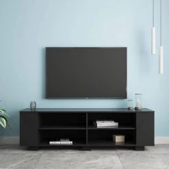 59 in. Black TV Stand with Open Storage Shelves, Fits TV's up to 65 in. by Wateday -Wateday Sales Store black wateday tv stands yj yuki9595440 31 1000