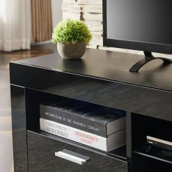 51 in. Black TV Stand with 2-Drawers Fits TV's up to 55 in. with LED Lights by Wateday -Wateday Sales Store black wateday tv stands yj yuki9595936 1f 1000