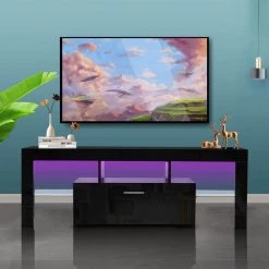 51 in. Black TV Stand Fits TV's up to 55 in. with LED Lights, Storage Cabinet by Wateday -Wateday Sales Store black wateday tv stands yj yuki9595938 31 1000