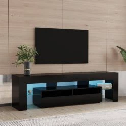 63 in. Black TV Stand with 2-Drawer Fits TV's up to 65 in. with LED Lights by Wateday -Wateday Sales Store black wateday tv stands yj yuki9595941 31 1000