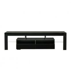 63 in. Black TV Stand with 2-Drawer Fits TV's up to 65 in. with LED Lights by Wateday