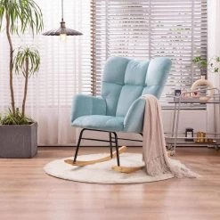 Blue Velvet Tufted Rocking Arm Chair Side Chair by Wateday -Wateday Sales Store blue wateday accent chairs yj yuki9596339 31 1000