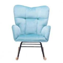 Blue Velvet Tufted Rocking Arm Chair Side Chair by Wateday