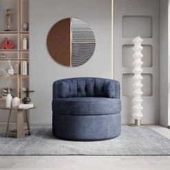 Blue Linen Swivel Barrel Chair Side Chair by Wateday -Wateday Sales Store blue wateday accent chairs yj yuki9596440 31 1000