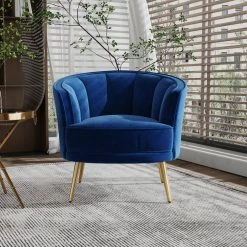 Blue Velvet Barrel Chair Side Chair by Wateday -Wateday Sales Store blue wateday accent chairs yj yuki9596446 31 1000