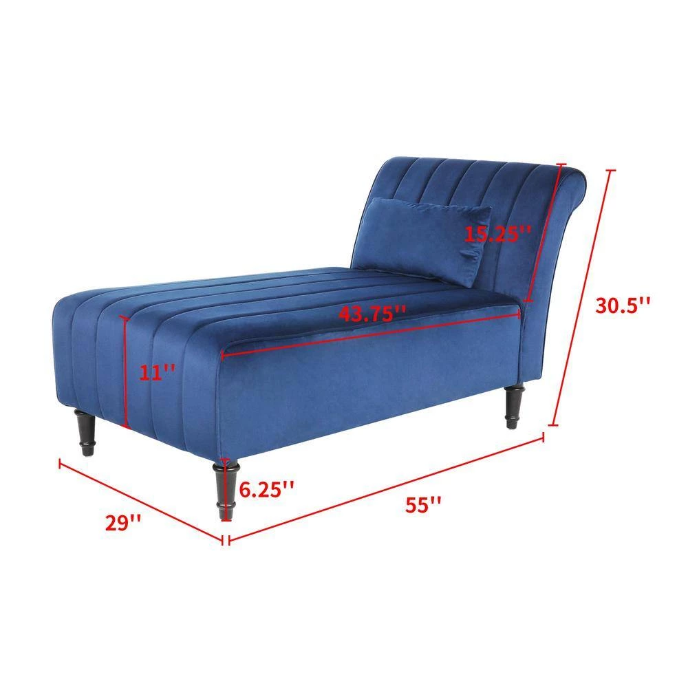 Blue Velvet Fabric Chaise Lounge with Pillow by Wateday 5 Blue Velvet Fabric Chaise Lounge with Pillow by Wateday - Image 5