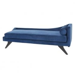 Blue Velvet Fabric Right Arm Chaise Lounge with Bolster Pillow by Wateday