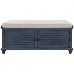 Navy Storage Bench with Removable Cushion, 19.5"H x 15.75"W x 43.4"L by Wateday