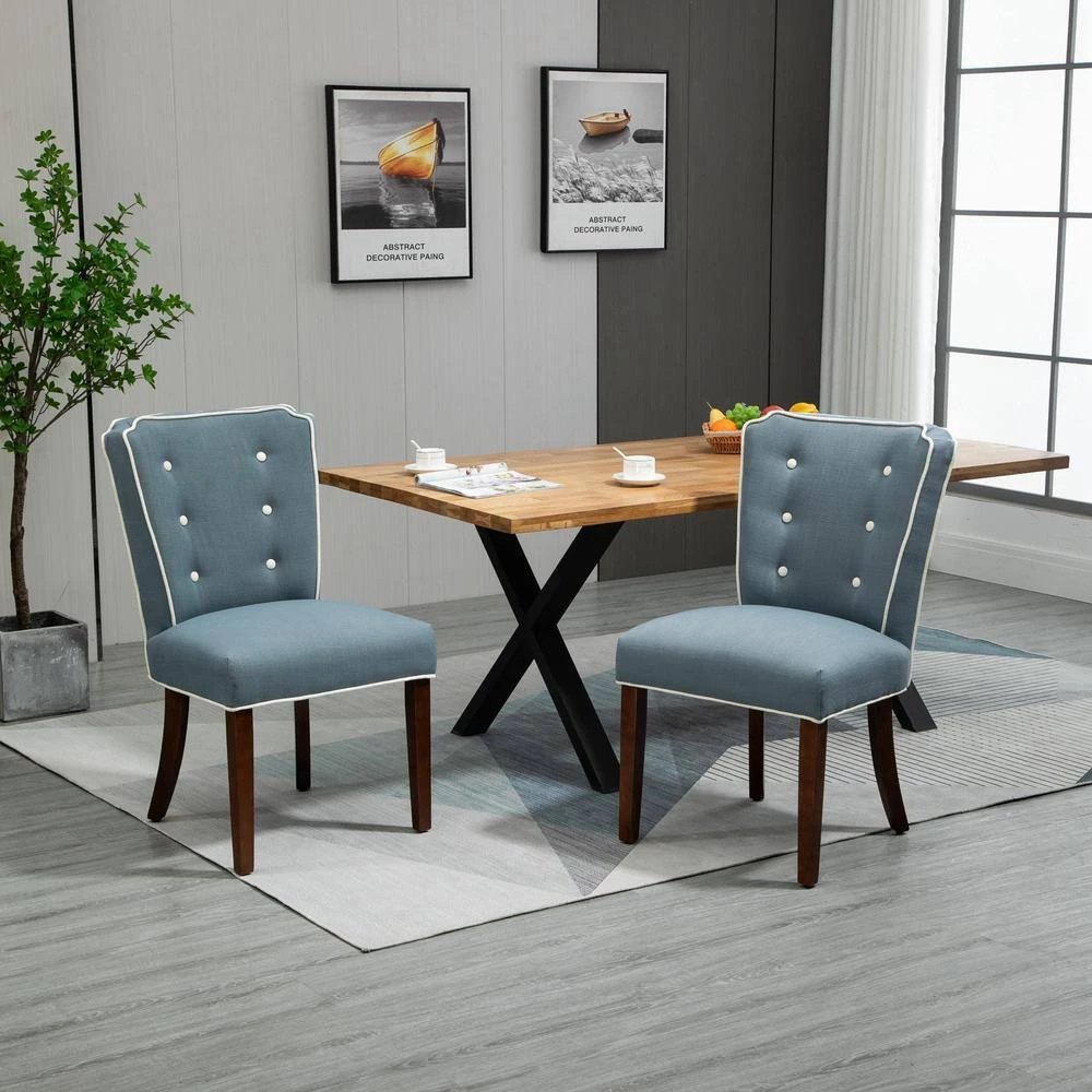 Blue Linen Fabric Dining Side Chairs (Set of 2) by Wateday 6 Blue Linen Fabric Dining Side Chairs (Set of 2) by Wateday - Image 6