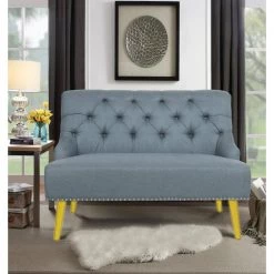 43.70 in. Blue Solid Fabric 2-Seater Loveseat Sofa by Wateday -Wateday Sales Store blue wateday loveseats yj yuki9596552 31 1000