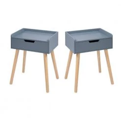 1-Drawer Blue Nightstand 22.40 in. H x 17.70 in. W x 11.80 in. D (Set of 2) by Wateday