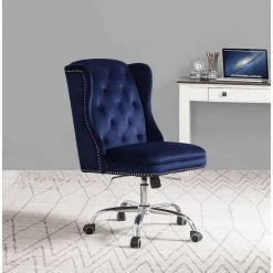 Blue Velvet Tufted Armless Office Chair by Wateday -Wateday Sales Store blue wateday office stools yj yuki9595042 31 1000