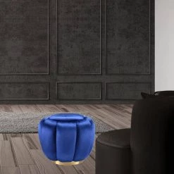 Blue Velvet Round Ottoman by Wateday -Wateday Sales Store blue wateday ottomans yj yuki9595847 31 1000