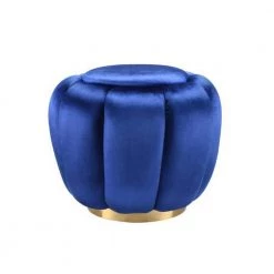 Blue Velvet Round Ottoman by Wateday
