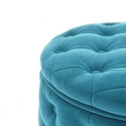Blue Tufted Velvet Round Ottoman With Storage by Wateday -Wateday Sales Store blue wateday ottomans yj yuki9596016 4f 1000