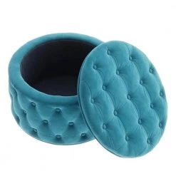 Blue Tufted Velvet Round Ottoman With Storage by Wateday