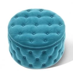 Blue Tufted Velvet Round Ottoman With Storage by Wateday -Wateday Sales Store blue wateday ottomans yj yuki9596016 c3 1000