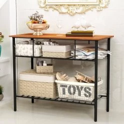 Brown Kitchen Island with Worktop and 2-Shelves by Wateday 9 Brown Kitchen Island with Worktop and 2-Shelves by Wateday -Wateday Sales Store brown wateday bar carts yj yuki9595843 4f 1000