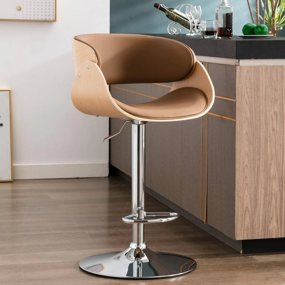 32.29" Brown Leather Back Metal Frame 23.63" Bar Stool with Leather Seat, 1 Piece by Wateday 7 32.29" Brown Leather Back Metal Frame 23.63" Bar Stool with Leather Seat, 1 Piece by Wateday - Image 7
