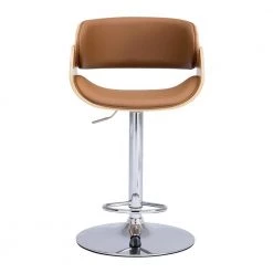32.29" Brown Leather Back Metal Frame 23.63" Bar Stool with Leather Seat, 1 Piece by Wateday