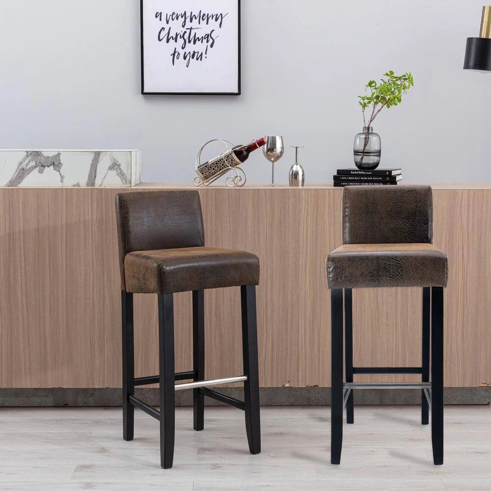 36 in. Brown Low Back Wood Frame Stool Height 27.9 in. Bar Stool with Fabric Seat (Set of 2) by Wateday 7 36 in. Brown Low Back Wood Frame Stool Height 27.9 in. Bar Stool with Fabric Seat (Set of 2) by Wateday - Image 7
