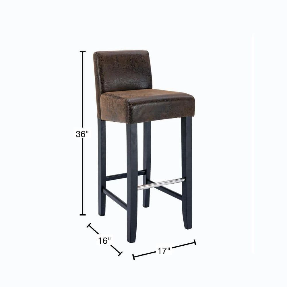 36 in. Brown Low Back Wood Frame Stool Height 27.9 in. Bar Stool with Fabric Seat (Set of 2) by Wateday 3 36 in. Brown Low Back Wood Frame Stool Height 27.9 in. Bar Stool with Fabric Seat (Set of 2) by Wateday - Image 3