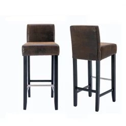 36 in. Brown Low Back Wood Frame Stool Height 27.9 in. Bar Stool with Fabric Seat (Set of 2) by Wateday
