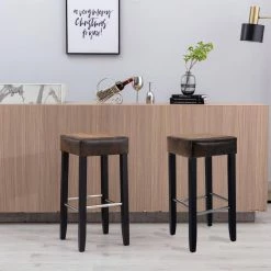 29 in. Brown Backless Wood Frame Stool Height 29 in. Bar Stool with Fabric Seat (Set of 2) by Wateday -Wateday Sales Store brown wateday bar stools yj yuki9596304 31 1000