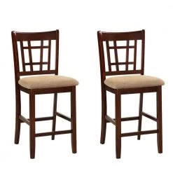 41 in. Brown High Back Wood Frame Stool Height 28 in. Bar Stool with Fabric seat (Set of 2) by Wateday