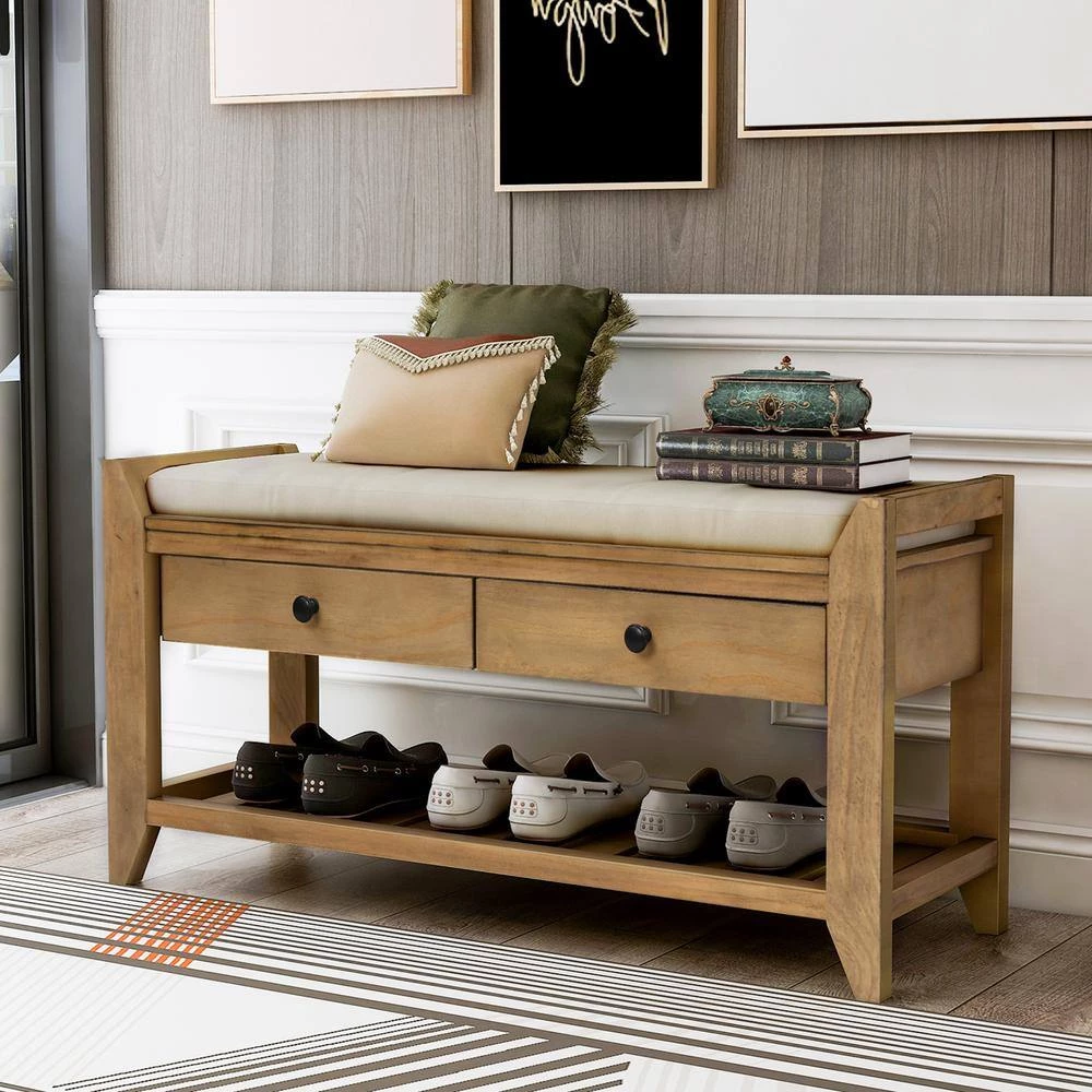 Brown Entryway Storage Bench 19.8 in. H x 14 in. W x 39 in. L by Wateday 6 Brown Entryway Storage Bench 19.8 in. H x 14 in. W x 39 in. L by Wateday - Image 6