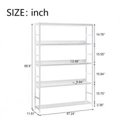 68.9 in. Brown Wood 5-Shelf Standard Bookcase with Metal Frame by Wateday -Wateday Sales Store brown wateday bookcases bookshelves yj yuki9596331 1f 1000