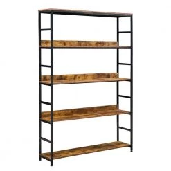 68.9 in. Brown Wood 5-Shelf Standard Bookcase with Metal Frame by Wateday