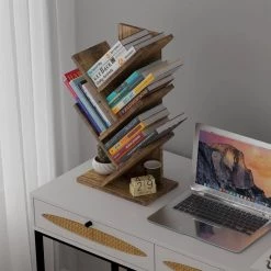 21.65 in. Brown Wood 4-Shelf Accent Bookcase by Wateday -Wateday Sales Store brown wateday bookcases bookshelves yj yuki9596498 31 1000