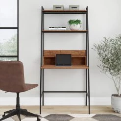 71 in. Brown Wood 2 Shelf Standard Bookcase with Desk by Wateday -Wateday Sales Store brown wateday bookcases bookshelves yj yuki9596802 c3 1000