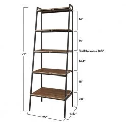 71 in. Brown Wood 5 Shelf Standard Ladder Bookcase with Metal Frame by Wateday -Wateday Sales Store brown wateday bookcases bookshelves yj yuki9596803 4f 1000