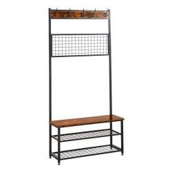 Brown Entryway Hall Tree Coat Rack with 3-Storage Shelves by Wateday