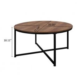35.04" Brown Round MDF Top Coffee Table with X Steel Legs by Wateday -Wateday Sales Store brown wateday coffee tables yj yuki9595597 44 1000