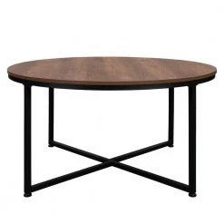 35.04" Brown Round MDF Top Coffee Table with X Steel Legs by Wateday