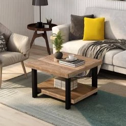 26.4" Brown Square Wood Top Coffee Table with Storage Shelf by Wateday -Wateday Sales Store brown wateday coffee tables yj yuki9595602 31 1000