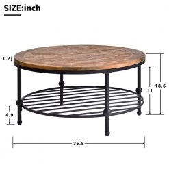 35.80" Brown Round Wood Top Coffee Table with Metal Storage Shelf by Wateday -Wateday Sales Store brown wateday coffee tables yj yuki9595603 76 1000
