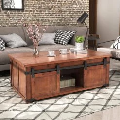 48.03 in. Brown Rectangle Wood Coffee Table with Storage Shelf and Cabinets by Wateday -Wateday Sales Store brown wateday coffee tables yj yuki9595640 31 1000