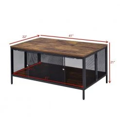 41 " Brown Rectangle Wood Coffee Table with Metal Mesh Base by Wateday -Wateday Sales Store brown wateday coffee tables yj yuki9595675 1f 1000