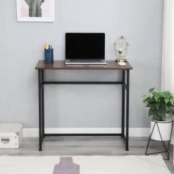 17.7 in. Rectangular Brown Wood Foldable Computer Desk with Metal Frame by Wateday -Wateday Sales Store brown wateday computer desks yj yuki9595717 31 1000