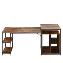 23.6 in. Rectangular Brown Wood Computer Desk with Storage Shelf, CPU Storage Space and Printer Stand by Wateday