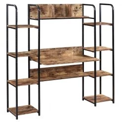 19.9 in. Rectangular Brown Wood Computer Desk with Storage Bookshelf by Wateday