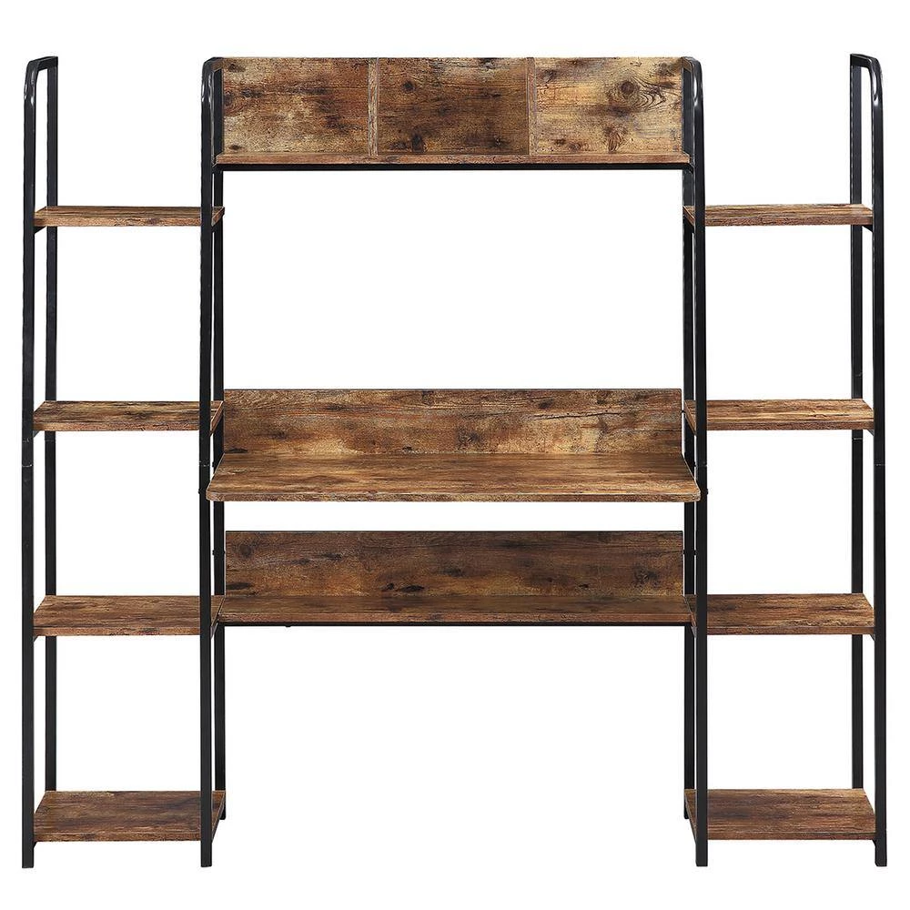 19.9 in. Rectangular Brown Wood Computer Desk with Storage Bookshelf by Wateday 3 19.9 in. Rectangular Brown Wood Computer Desk with Storage Bookshelf by Wateday - Image 3